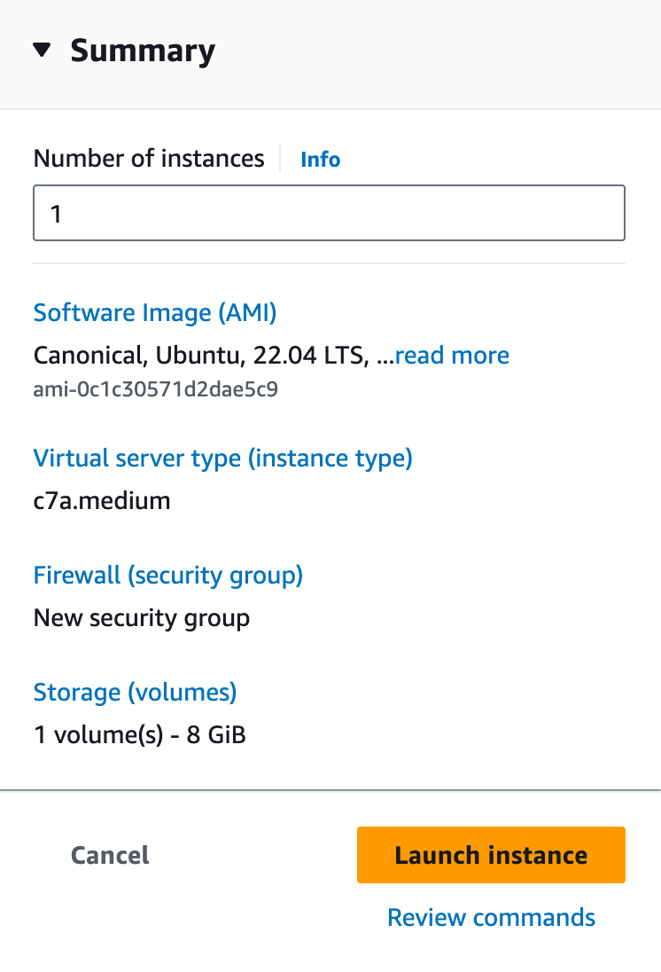 EC2 instance summary